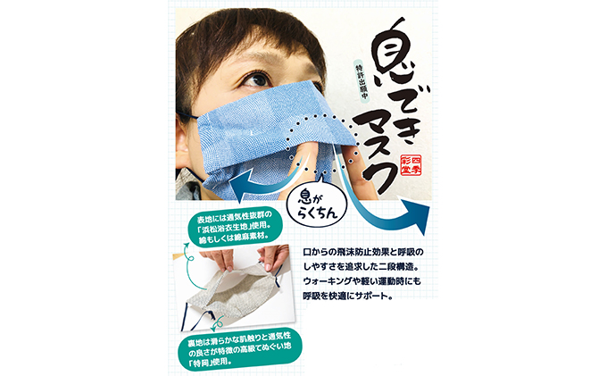 静岡県浜松市のふるさと納税 息できマスク5枚セット　浜松浴衣生地（色・柄おまかせ）
