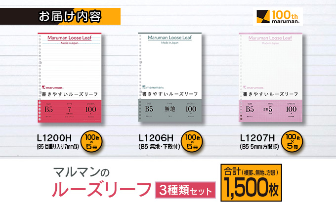 B46 191 マルマンのルーズリーフ3種類セット B5 26穴 合計1 500枚 宮崎県日南市 セゾンのふるさと納税